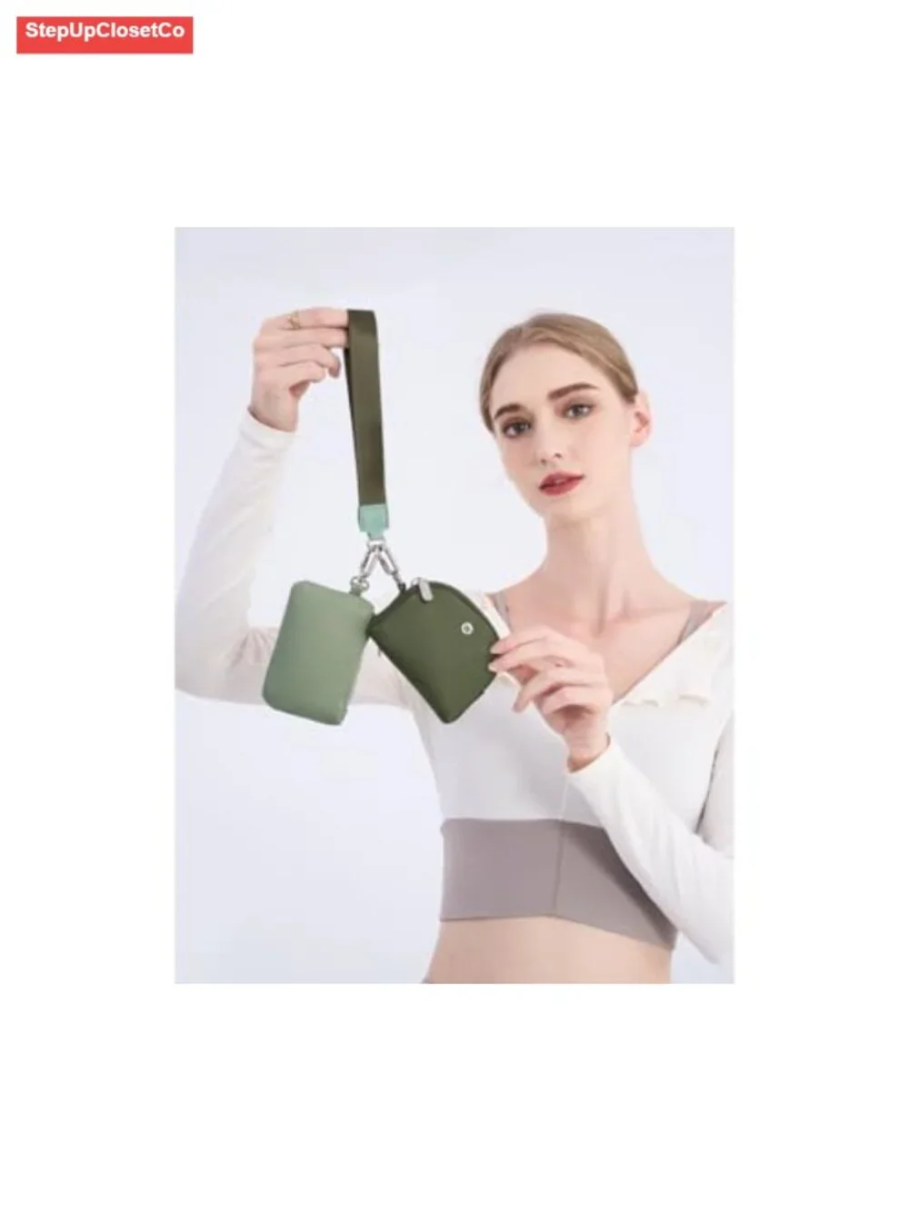 Mini Zip Around Wristlet Wallet for Women Detachable Dual Pouch Coin Pocket